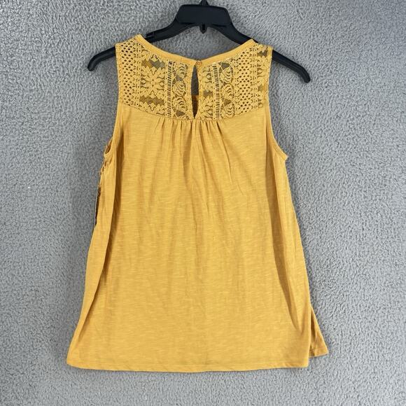 Crochet Lace Womens Sleeveless Top Size S Boho Hippie Gold Flowy Cotton Blend - Picture 8 of 9